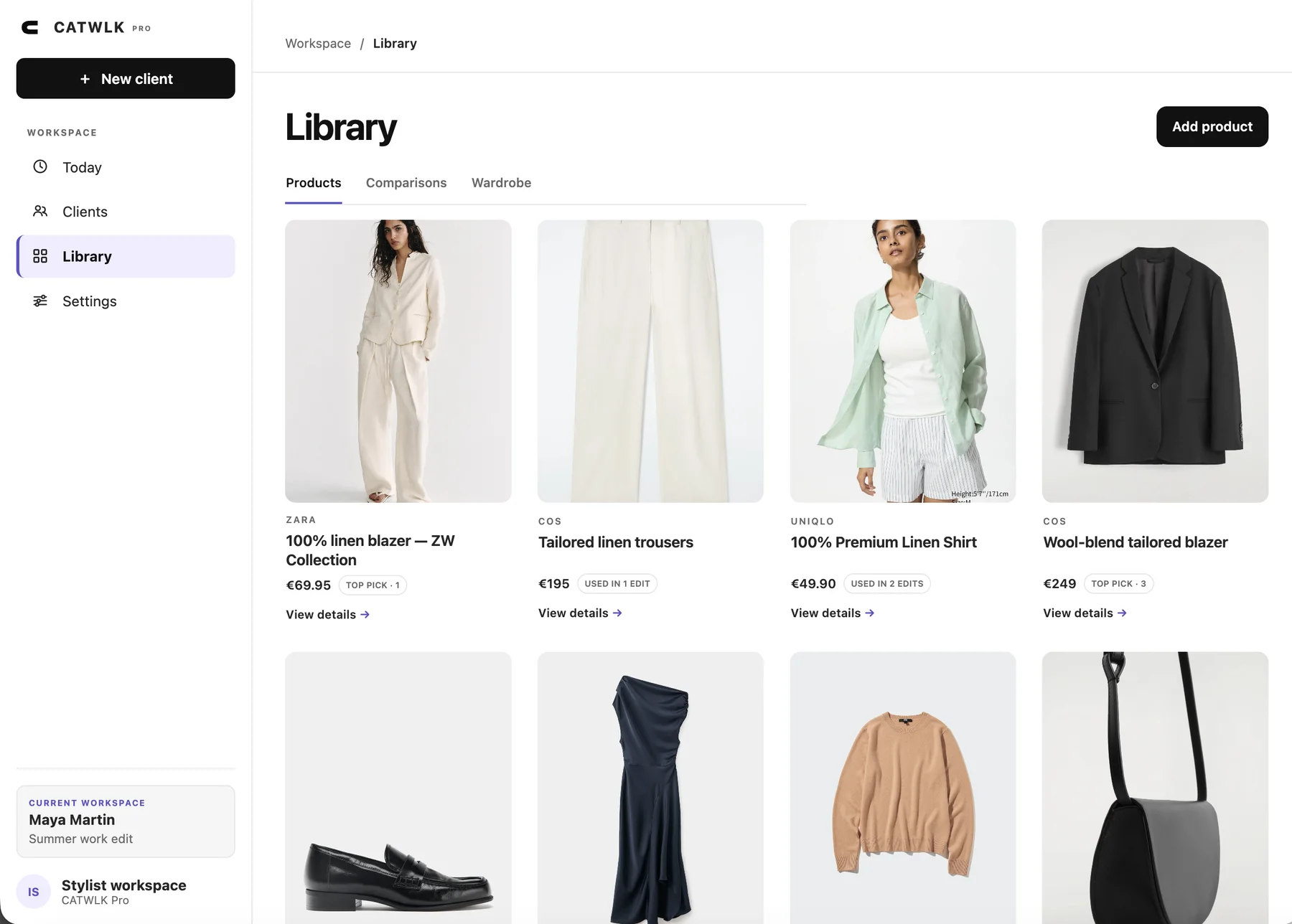 Bibliothèque de produits CATWLK présentée sous forme de grille visuelle